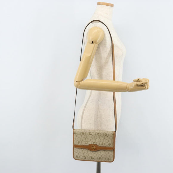 Christian Dior Honeycomb Canvas Shoulder Bag PVC Beige Gold Auth ARZ784