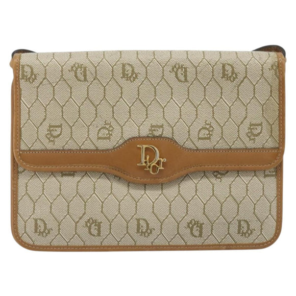 Christian Dior Honeycomb Canvas Shoulder Bag PVC Beige Gold Auth ARZ784