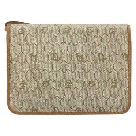 Christian Dior Honeycomb Canvas Shoulder Bag PVC Beige Gold Auth ARZ784