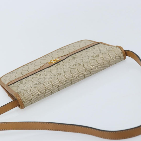 Christian Dior Honeycomb Canvas Shoulder Bag PVC Beige Gold Auth ARZ784