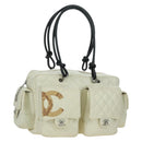 CHANEL Cambon Line Matelasse Hand Bag Leather White Silver CC Auth ARZ785SAM-1