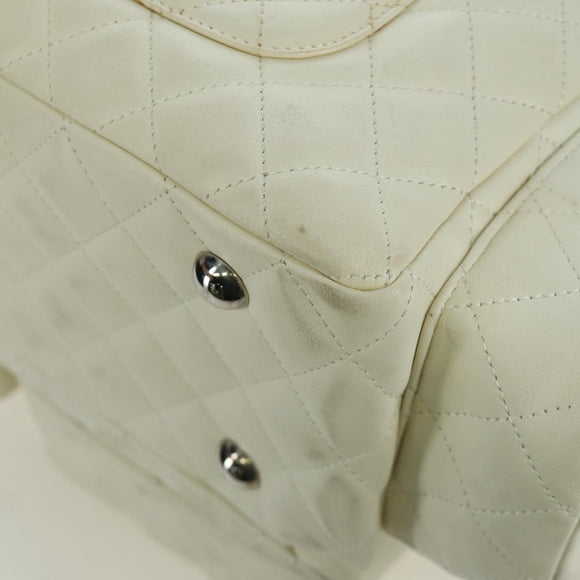 CHANEL Cambon Line Matelasse Hand Bag Leather White Silver CC Auth ARZ785SAM
