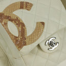 CHANEL Cambon Line Matelasse Hand Bag Leather White Silver CC Auth ARZ785SAM-20