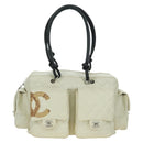 CHANEL Cambon Line Matelasse Hand Bag Leather White Silver CC Auth ARZ785SAM-13