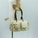 CHANEL Cambon Line Matelasse Hand Bag Leather White Silver CC Auth ARZ785SAM-31
