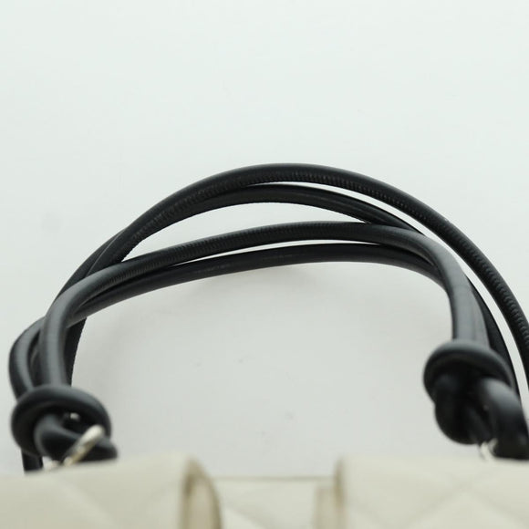 CHANEL Cambon Line Matelasse Hand Bag Leather White Silver CC Auth ARZ785SAM