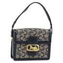 CELINE C Sulky Horse Carriage Shoulder Bag Canvas Navy Gold Auth ARZ786-1
