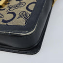 CELINE C Sulky Horse Carriage Shoulder Bag Canvas Navy Gold Auth ARZ786-8