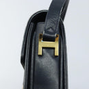 CELINE C Sulky Horse Carriage Shoulder Bag Canvas Navy Gold Auth ARZ786-9