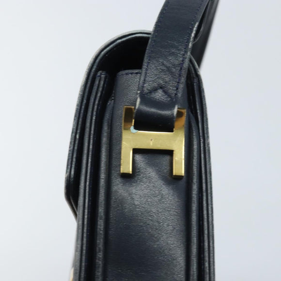 CELINE C Sulky Horse Carriage Shoulder Bag Canvas Navy Gold Auth ARZ786