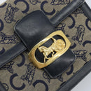 CELINE C Sulky Horse Carriage Shoulder Bag Canvas Navy Gold Auth ARZ786-18