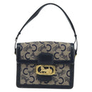 CELINE C Sulky Horse Carriage Shoulder Bag Canvas Navy Gold Auth ARZ786-13