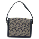 CELINE C Sulky Horse Carriage Shoulder Bag Canvas Navy Gold Auth ARZ786-2