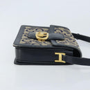 CELINE C Sulky Horse Carriage Shoulder Bag Canvas Navy Gold Auth ARZ786-3