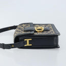 CELINE C Sulky Horse Carriage Shoulder Bag Canvas Navy Gold Auth ARZ786-4