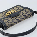 CELINE C Sulky Horse Carriage Shoulder Bag Canvas Navy Gold Auth ARZ786-6