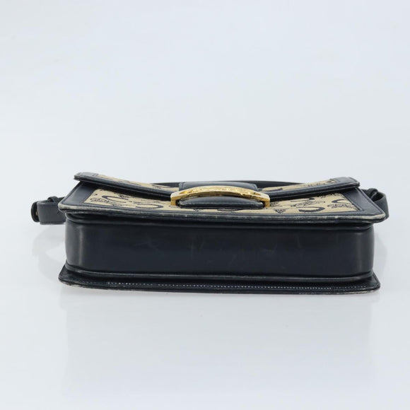 CELINE C Sulky Horse Carriage Shoulder Bag Canvas Navy Gold Auth ARZ786