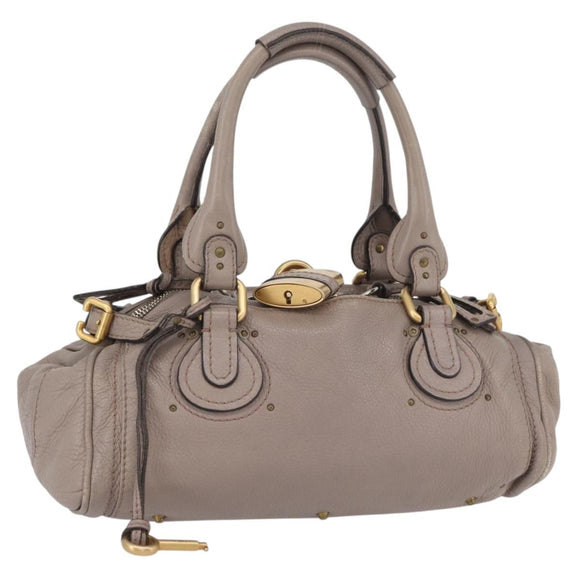 Chloe Paddington Hand Bag Leather Gray Gold Silver Auth ARZ787V