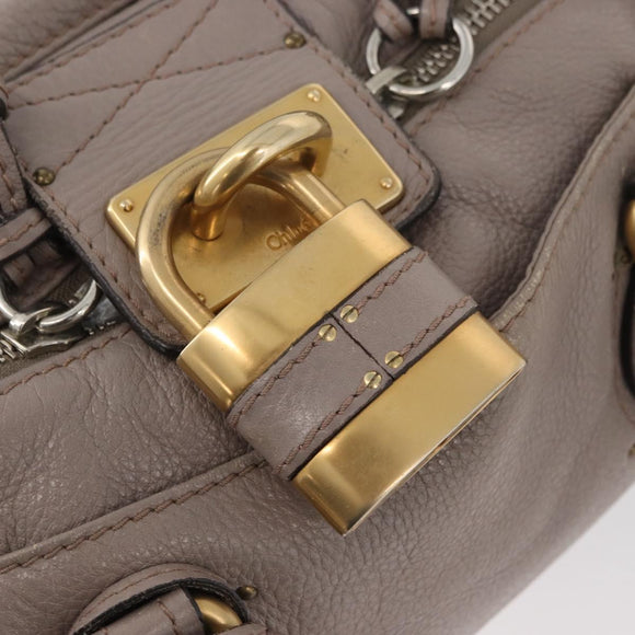 Chloe Paddington Hand Bag Leather Gray Gold Silver Auth ARZ787V