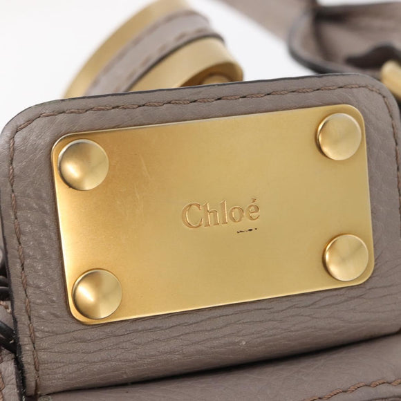 Chloe Paddington Hand Bag Leather Gray Gold Silver Auth ARZ787V