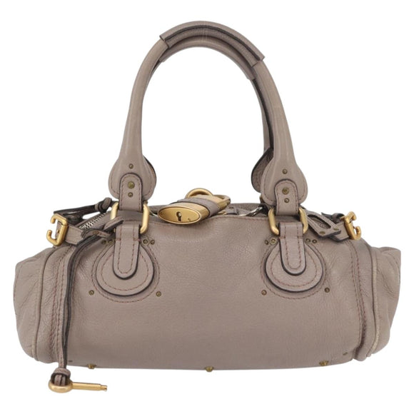 Chloe Paddington Hand Bag Leather Gray Gold Silver Auth ARZ787V