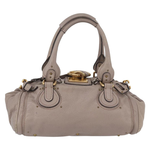 Chloe Paddington Hand Bag Leather Gray Gold Silver Auth ARZ787V