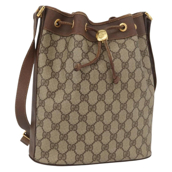 GUCCI GG Supreme Umhängetasche PVC Beige Gold Auth ARZ789