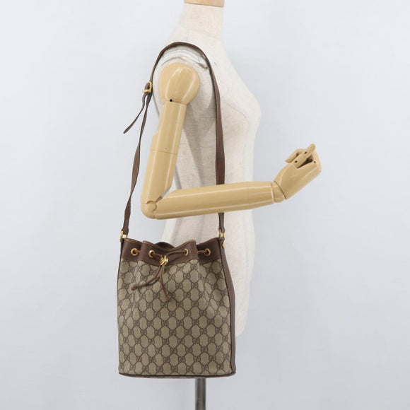GUCCI GG Supreme Shoulder Bag PVC Beige Gold Auth ARZ789