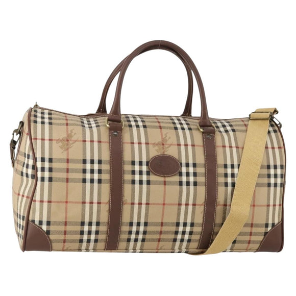 Burberrys Nova Check Boston Bag PVC 2way Beige Gold Auth ARZ799