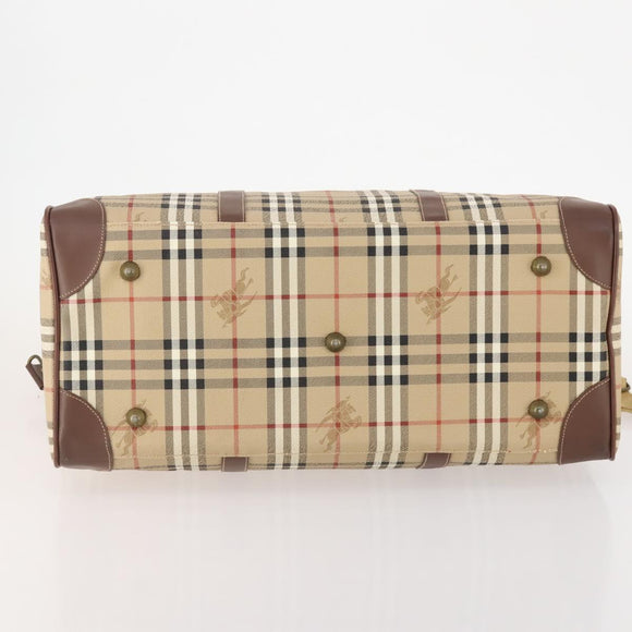 Burberrys Nova Check Boston Bag PVC 2way Beige Gold Auth ARZ799