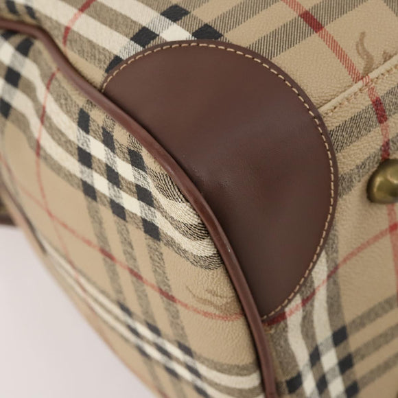 Burberrys Nova Check Boston Bag PVC 2way Beige Gold Auth ARZ799