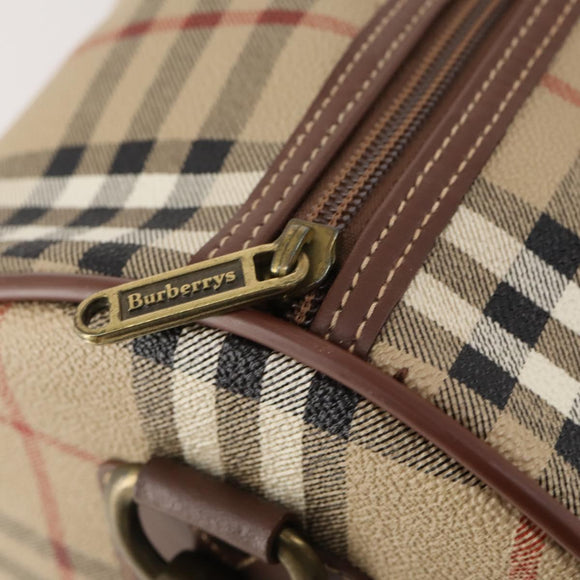 Burberrys Nova Check Boston Bag PVC 2way Beige Gold Auth ARZ799
