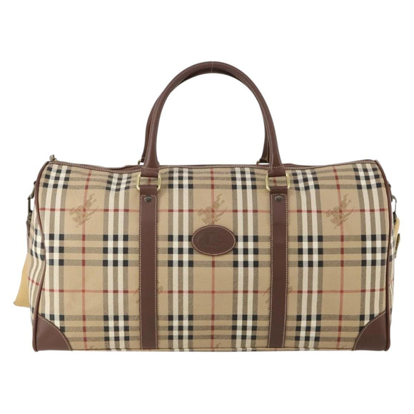 Burberrys Nova Check Boston Bag PVC 2way Beige Gold Auth ARZ799