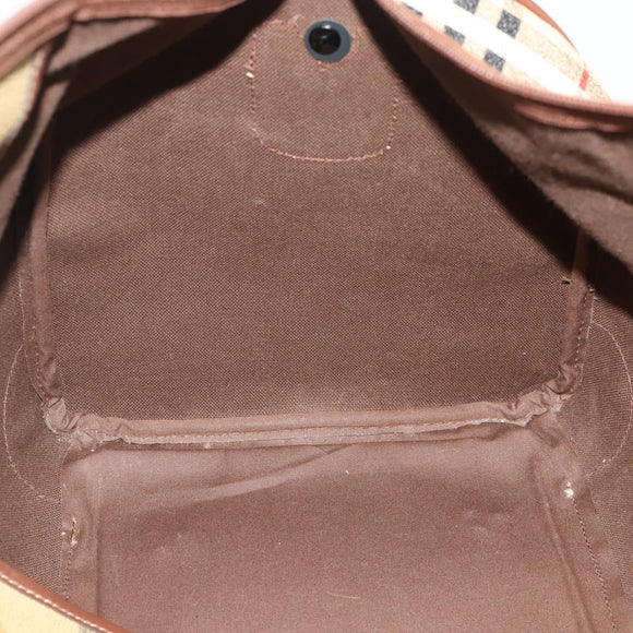 Burberrys Nova Check Boston Bag PVC 2way Beige Gold Auth ARZ799