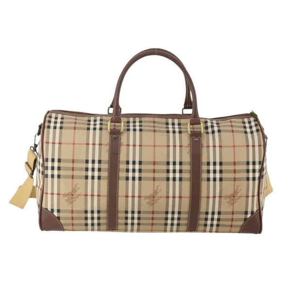 Burberrys Nova Check Boston Bag PVC 2way Beige Gold Auth ARZ799