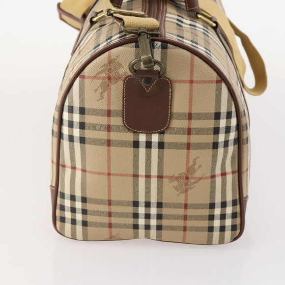 Burberrys Nova Check Boston Bag PVC 2way Beige Gold Auth ARZ799