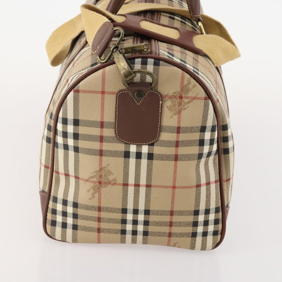 Burberrys Nova Check Boston Bag PVC 2way Beige Gold Auth ARZ799