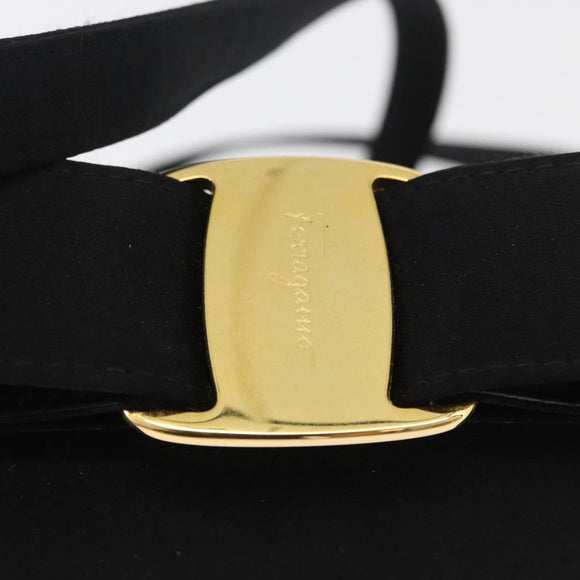 Salvatore Ferragamo Vala Shoulder Bag Satin Black Gold Auth ARZ811