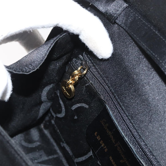 Salvatore Ferragamo Vala Shoulder Bag Satin Black Gold Auth ARZ811