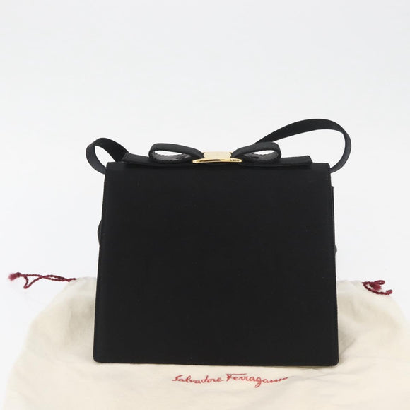 Salvatore Ferragamo Vala Shoulder Bag Satin Black Gold Auth ARZ811