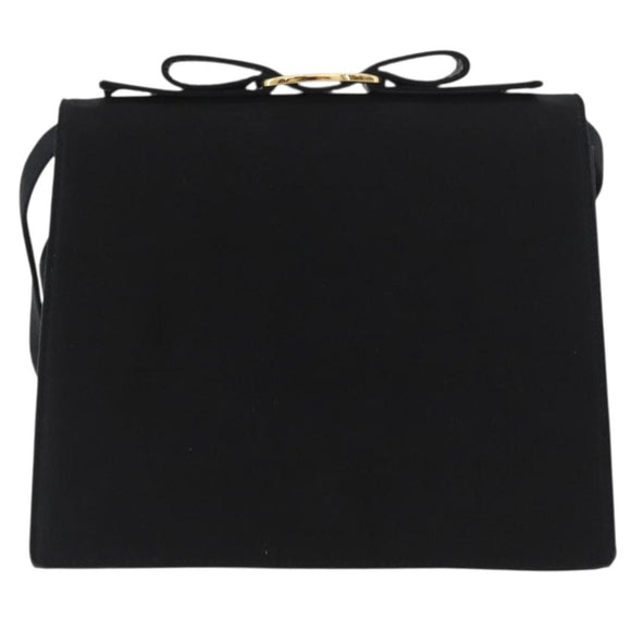 Salvatore Ferragamo Vala Shoulder Bag Satin Black Gold Auth ARZ811