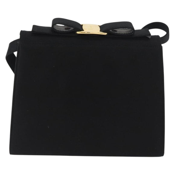 Salvatore Ferragamo Vala Shoulder Bag Satin Black Gold Auth ARZ811