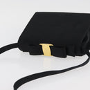 Salvatore Ferragamo Vala Shoulder Bag Satin Black Gold Auth ARZ811-6