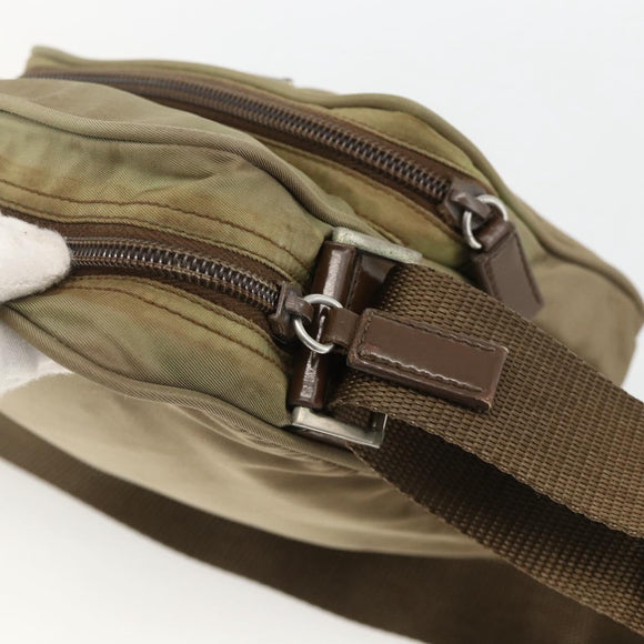 PRADA Shoulder Bag Nylon Khaki Silver Auth ARZ817