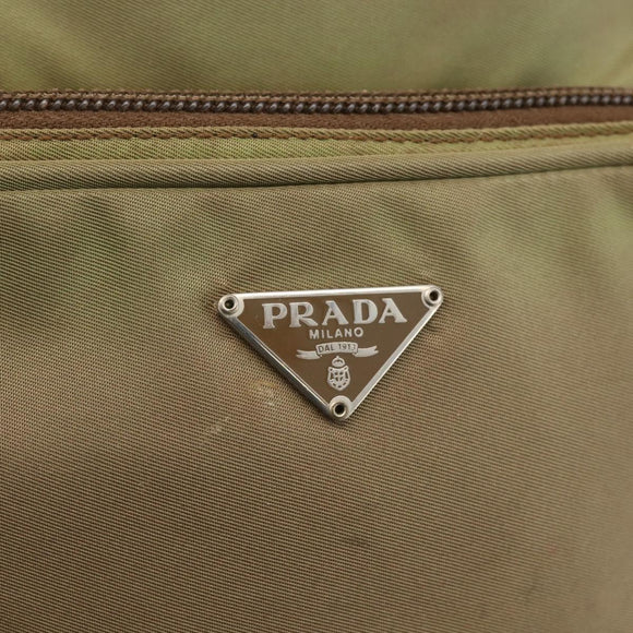 PRADA Shoulder Bag Nylon Khaki Silver Auth ARZ817