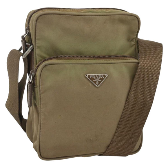 PRADA Shoulder Bag Nylon Khaki Silver Auth ARZ817