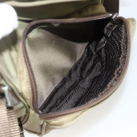 PRADA Shoulder Bag Nylon Khaki Silver Auth ARZ817