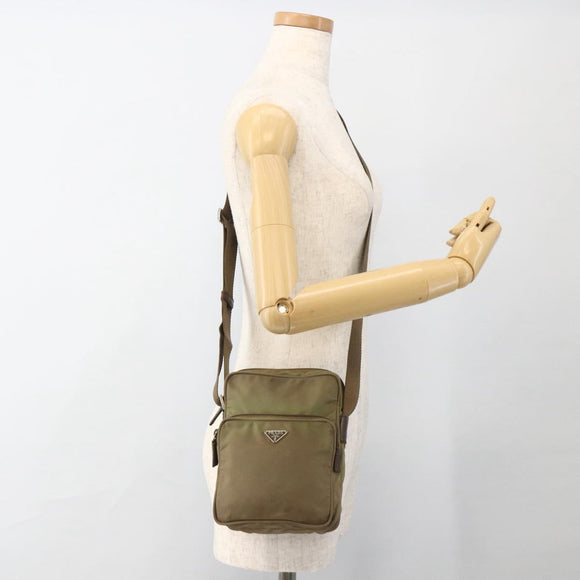 PRADA Shoulder Bag Nylon Khaki Silver Auth ARZ817
