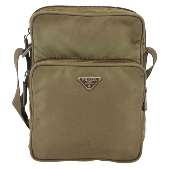 PRADA Shoulder Bag Nylon Khaki Silver Auth ARZ817