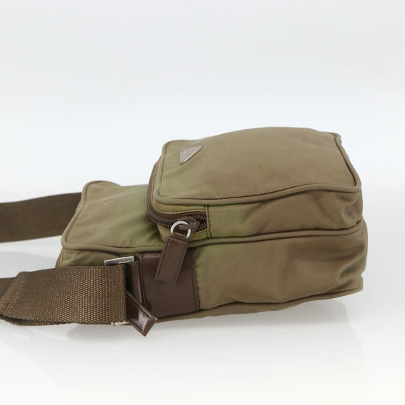 PRADA Shoulder Bag Nylon Khaki Silver Auth ARZ817